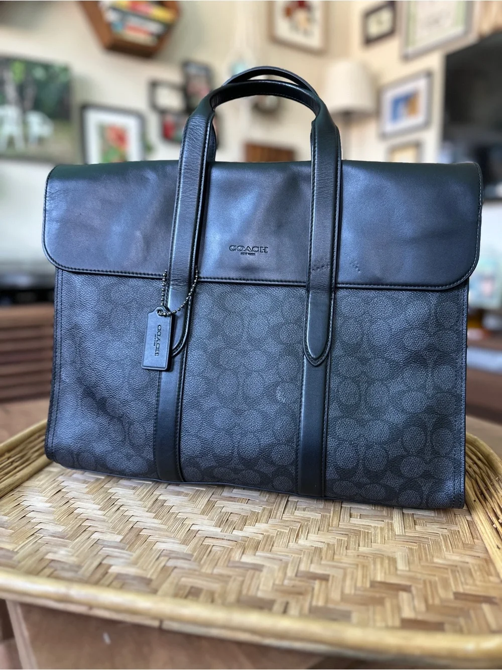 Coach 39775 Metropolitan Portfolio Briefcase in Black Embossed Signature Leather